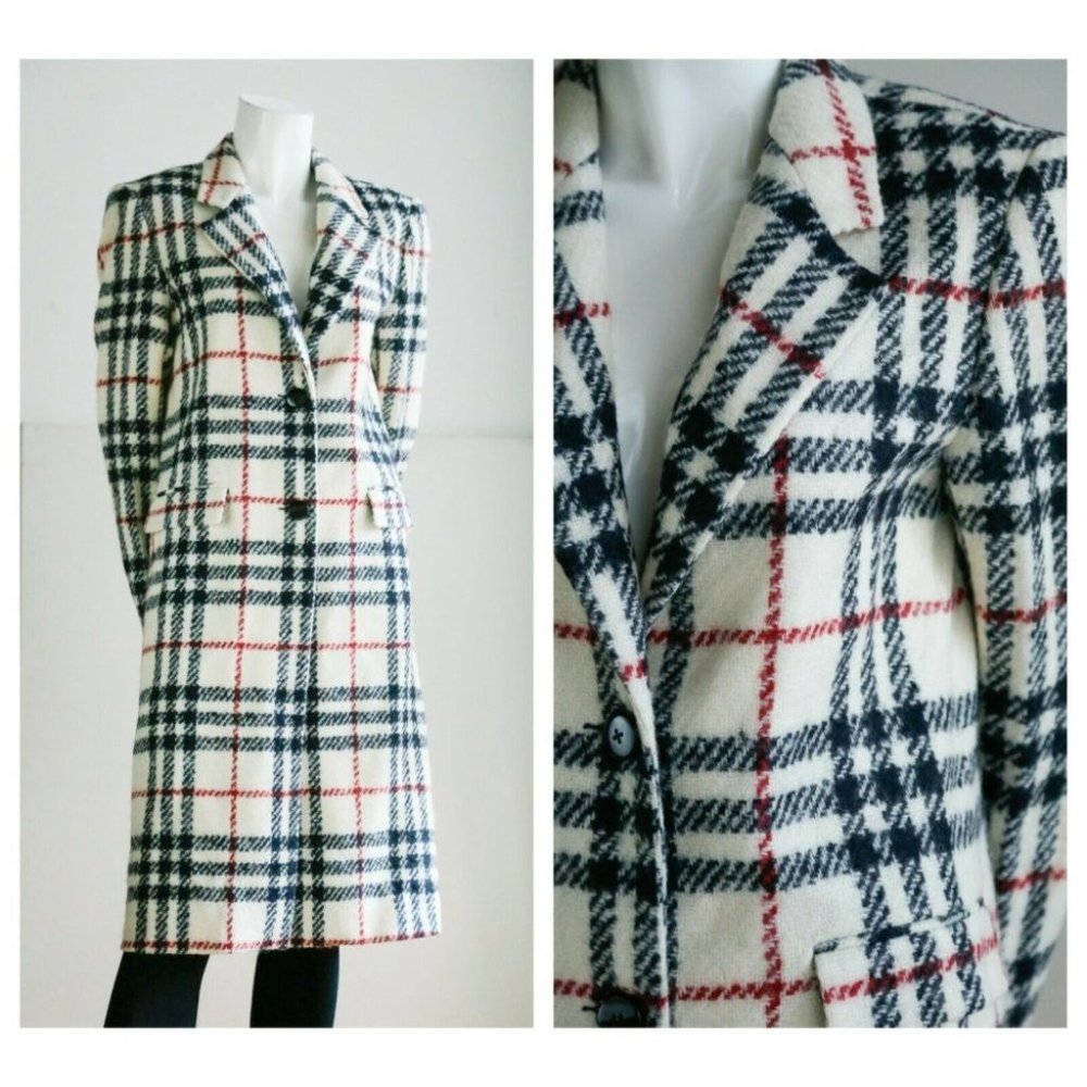 Vintage Louben Cream Black Plaid Lightweight Classic 2 Button bBlazer Coat SZ 6